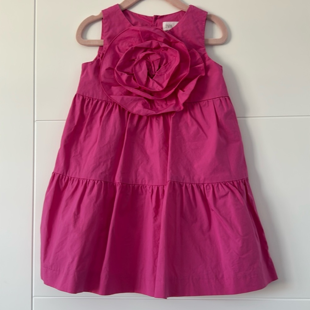 Zara Girls Fuchsia Pink Sleeveless Dress with Rose Appliqué